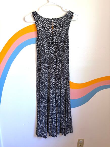 American Eagle Floral Tank Midi Dress Womens Small Black White Slit Sleeveless - Picture 6 of 6